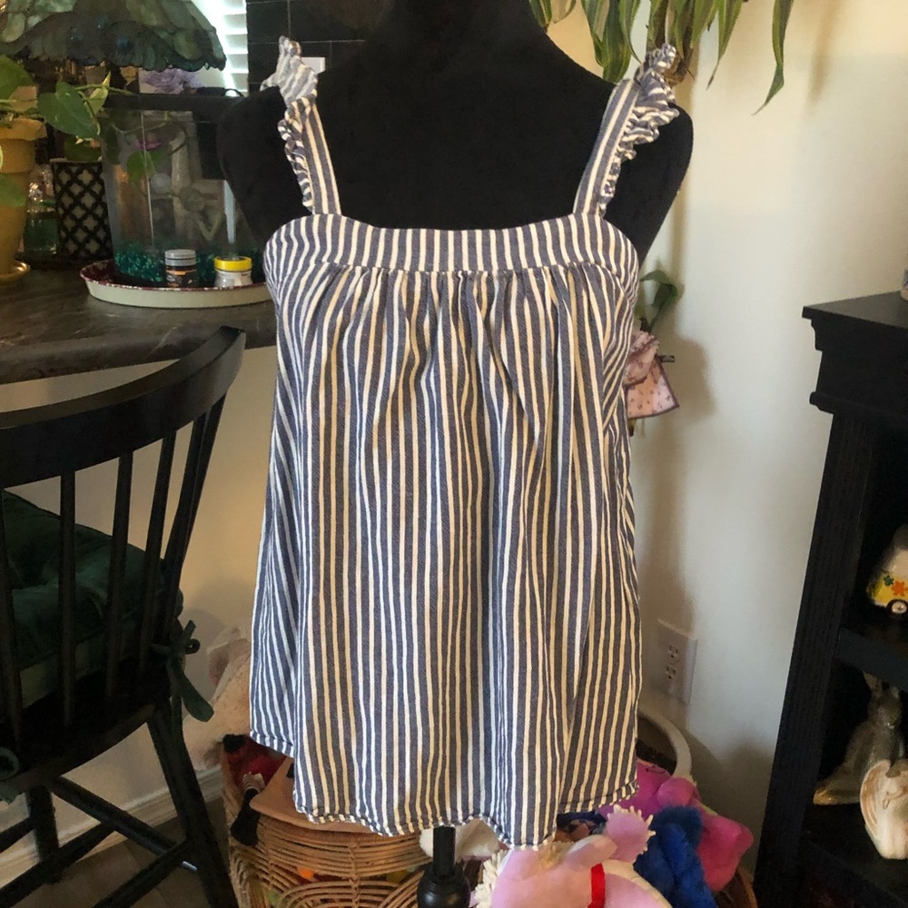 Old Navy Navy and White Striped Ruffle tank top